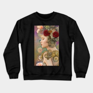 Beautiful Steampunk Girl - Victorian Flowers Roses - SP998 - Be Different - Gears and Cogs Crewneck Sweatshirt